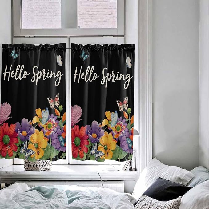 Spring Flowers Tier Curtains 45 Inches Long, Watercolor Country Colorful Floral - Image 5
