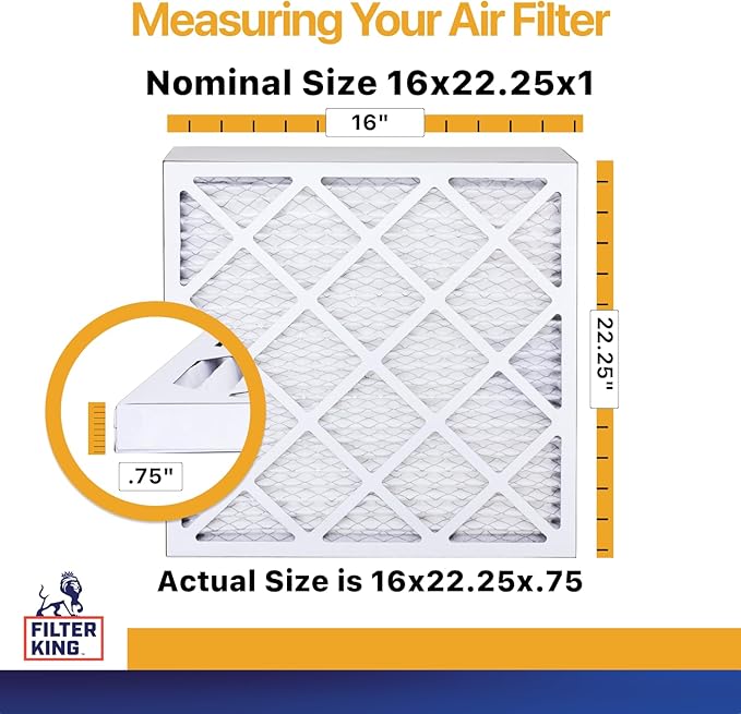 Filter King 16x22.25x1 Air Filter | 12-PACK | MERV 13 HVAC Pleated A/C Furnace Filters | MADE IN USA | Actual Size: 16 x 22.25 x .75"