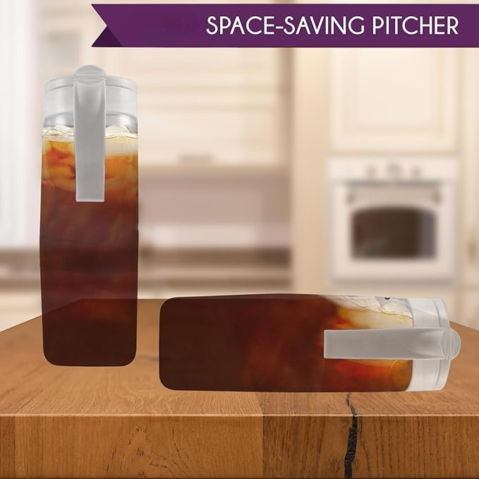 LargePour Airtight Pitcher with Lid, 3.1QT (99oz) – Leakproof Large Water Jug for Tea, Coffee, Juice & More, Top Handle, Locking Spout, Space-Saving, Easy Pour, Dishwasher Safe, Made in Japan