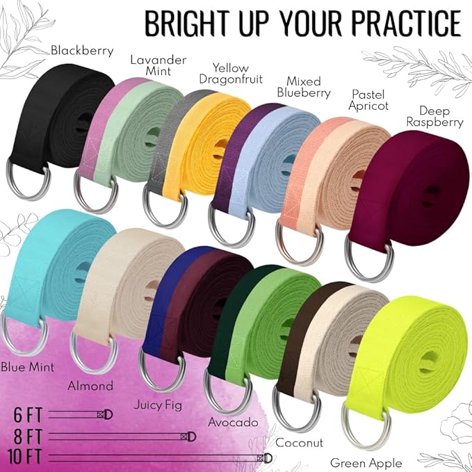 TECEUM Yoga Strap & Mat Strap – 2 IN 1 – Cotton – 6 ft 8 ft 10 ft (30+ colors) – Adjustable Non-Slip Belt for Yoga, Pilates, Stretching, Physical Therapy, Fitness & Home Workout – For Carrying Mats-FlexoryFit