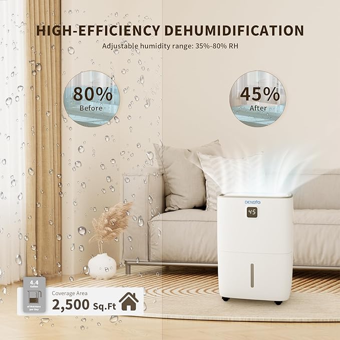 35 Pints Dehumidifier for Spaces up to 2,500 Sq. Ft at Home, with Reusable, Washable Air Filter, 1.05 Gal Water Tank and Drain Hose, for Large & Medium Rooms, Basements, Bedroom
