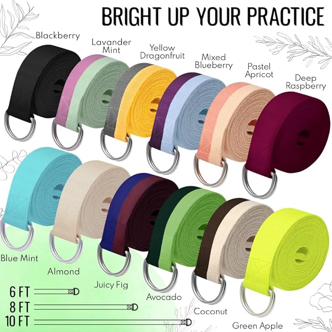 TECEUM Yoga Strap & Mat Strap – 2 IN 1 – Cotton – 6 ft 8 ft 10 ft (30+ colors) – Adjustable Non-Slip Belt for Yoga, Pilates, Stretching, Physical Therapy, Fitness & Home Workout – For Carrying Mats-FlexoryFit