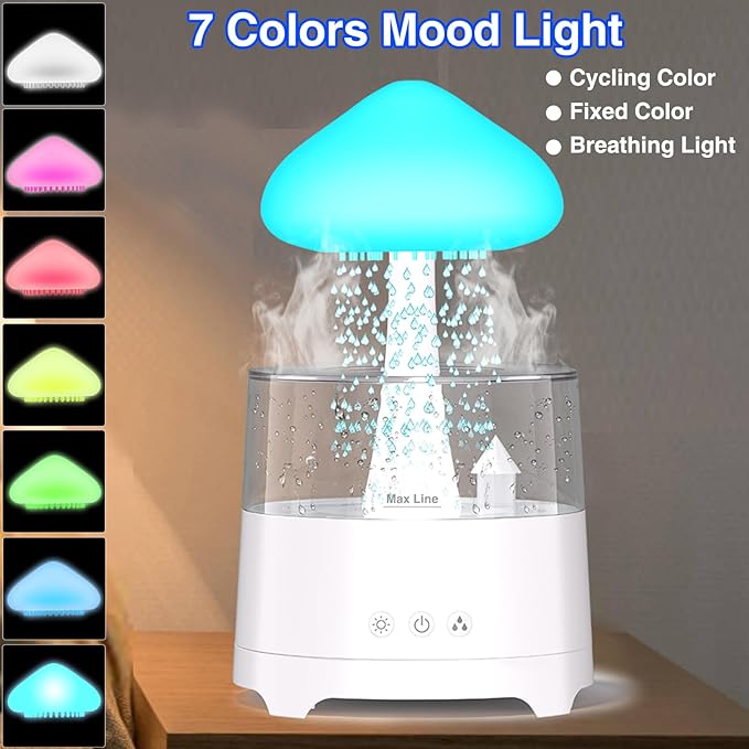 Diffuserlove Rain Diffuser Cloud Humidifier 450ML Diffuser Water Drip Waterfall Lamp Mushroom Humidifier