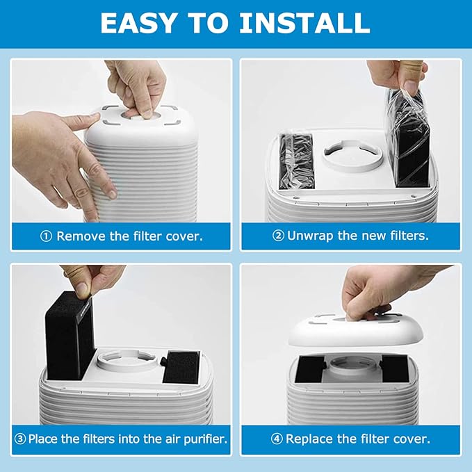 4 Pack LV-H128 Replacement Filter Compatible with LEVOIT LV-H128 / PUURVSAS (HM669A) / ROVACS (RV60) Air Purifier, 3-in-1 HEPA and Activated Carbon Filters, Replace Part #LV-H128-RF