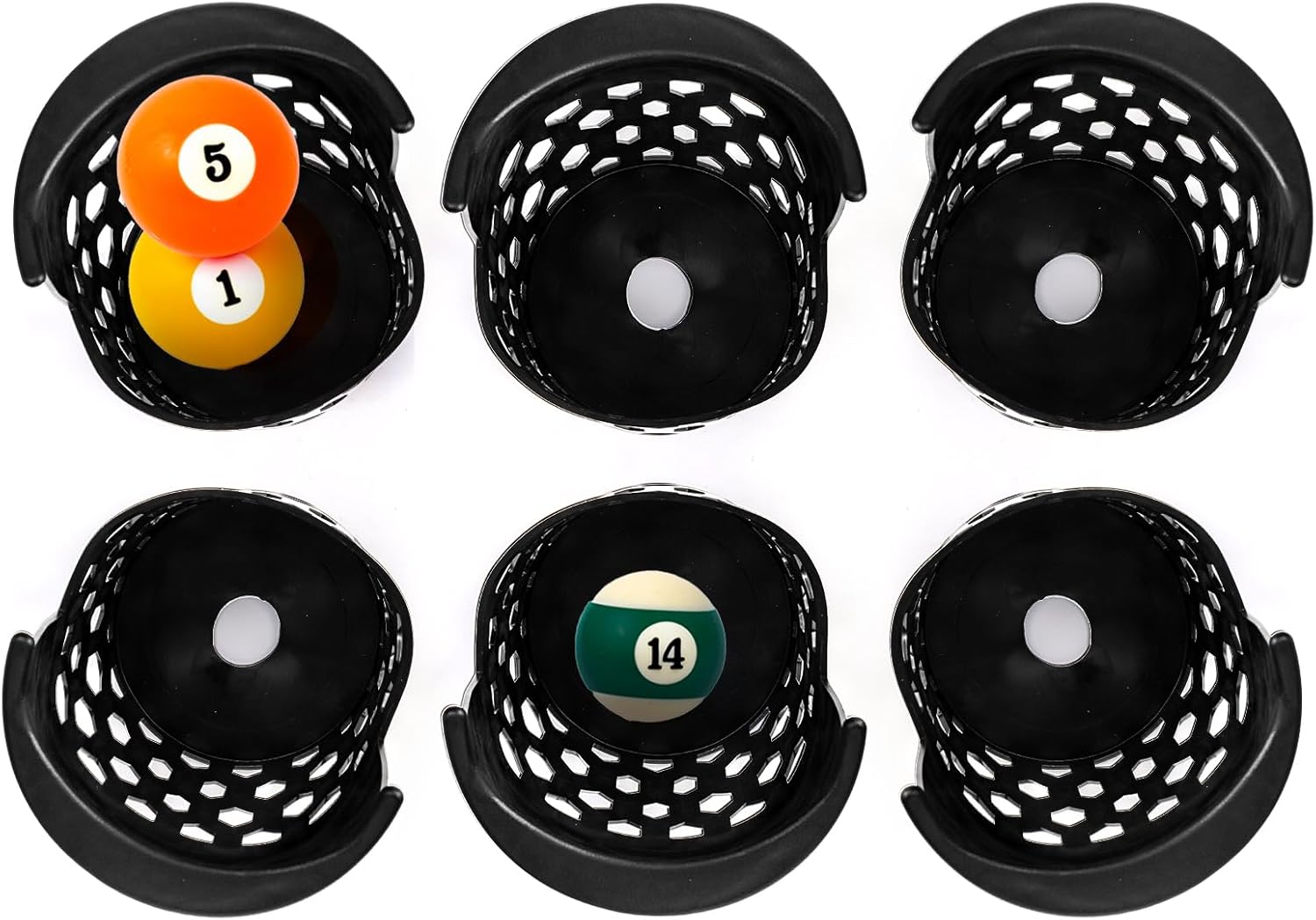 6 Pack Pool Table Pockets, Heavy Duty Billiard Set Including 4 Corner and 2 Side Pockets