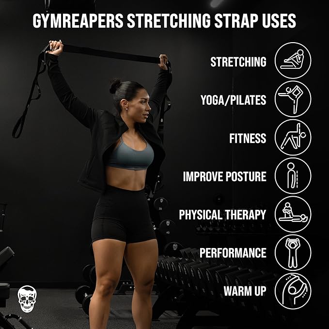 Gymreapers Stretching Strap for Physical Therapy Non-Elastic Stretch Band 10 Loop Neoprene Stretch Strap for Yoga Pilates Exercise Men & Women-FlexoryFit