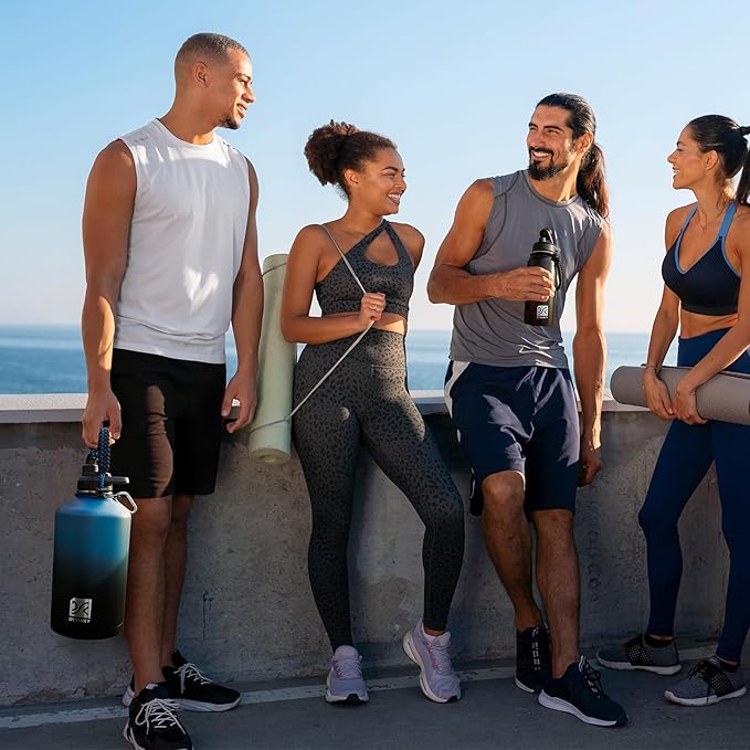 1 Gallon Water Bottle Insulated | Thickened Stainless Steel Vacuum Metal Water Jug | Portable Sports Large for Gym and Hiking with Straw, Carrier Bag, Handle Strap | BPA-Free 128 oz-FlexoryFit