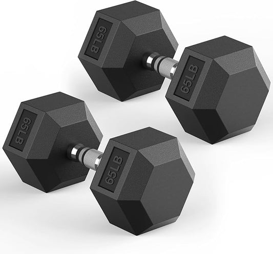 Hex Dumbbell 40-125 lb, Rubber Encased Exercise & Fitness Dumbbells, Hand Weight for Strength Training-FlexoryFit