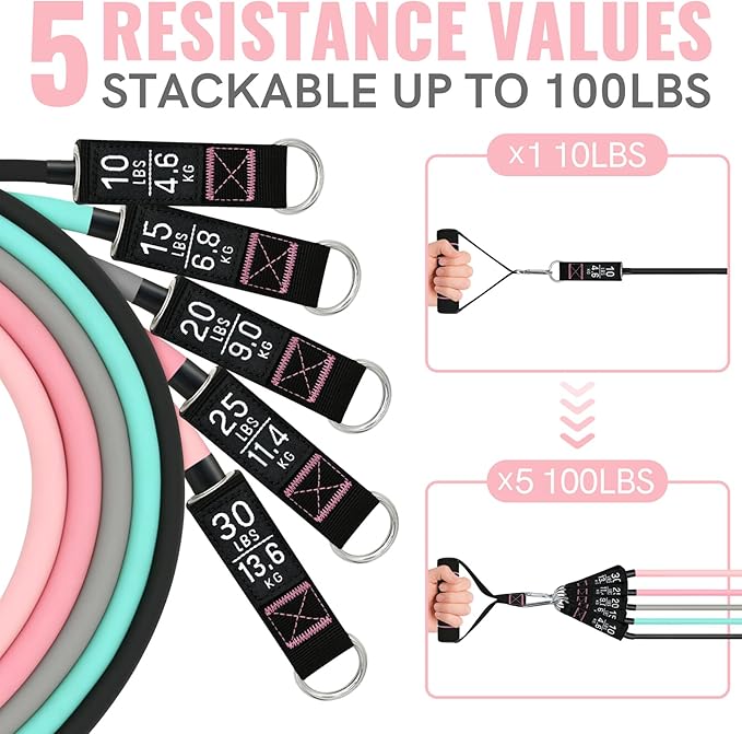 Aihoye Resistance Bands for Working Out, Exercise Bands with Handles, Stretch Bands for Exercise, Workout Bands with Door Anchors for Physical Therapy & Strength Training-FlexoryFit