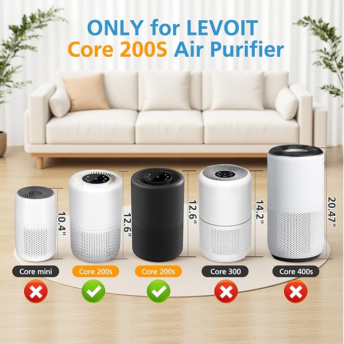 Core 200S Replacement Filter for LEVOIT Core 200S Smart WiFi Air PuriFier, 3-in-1 HEPA Filtration High-Efficiency Activated Carbon Pre-Filter, Core 200S-RF, 2 Pack