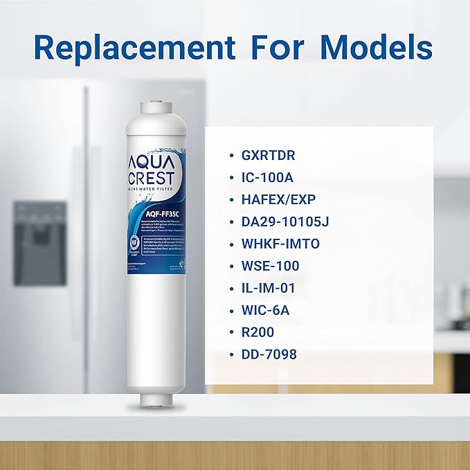 AQUA CREST GXRTDR Inline Water Filter, NSF42 Certified, Replacement for GE® GXRTDR, IC-100A, Samsung DA29-10105J, Whirlpool WHKF-IMTO, 3 Filters (Package May Vary)