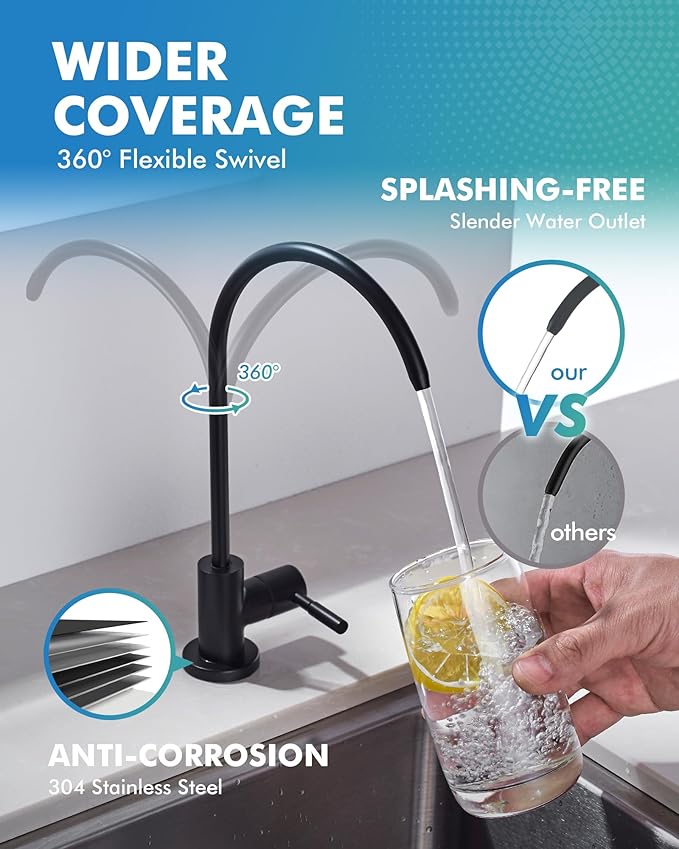 VFAUOSIT Water Filter Faucet, Drinking Water Faucet Fits Most Reverse Osmosis or Water Filtration System, Lead-Free Stainless Steel Non-Air Gap Black RO Water Dispenser Faucet for Bar/Kitchen Sink