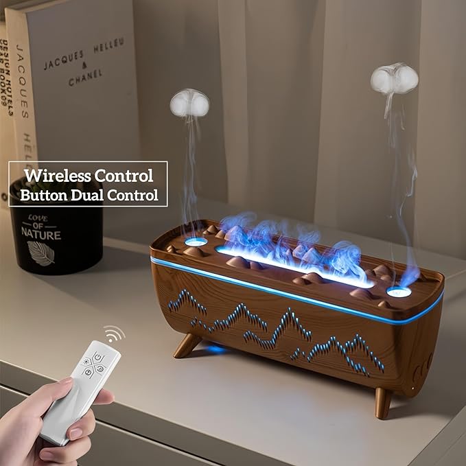 Dual Jellyfish & 3 Colors Flame Essential Oil Diffuser, Mist Humidifier, Aroma Diffuser with Jellyfish Shaped Spray Timing Auto-Off (White)