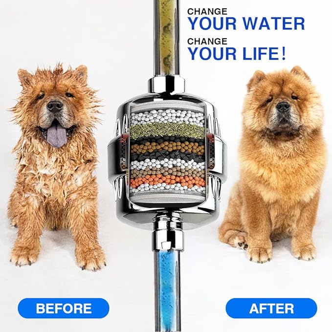 Shower Filter, 15 Stage Shower Head Filter for Hard Water High Output Shower Water Filter Shower Water Softener with 3 Replaceable Filter Cartridges Reduce Chlorine, Dry Skin, Itchy Scalp -Black