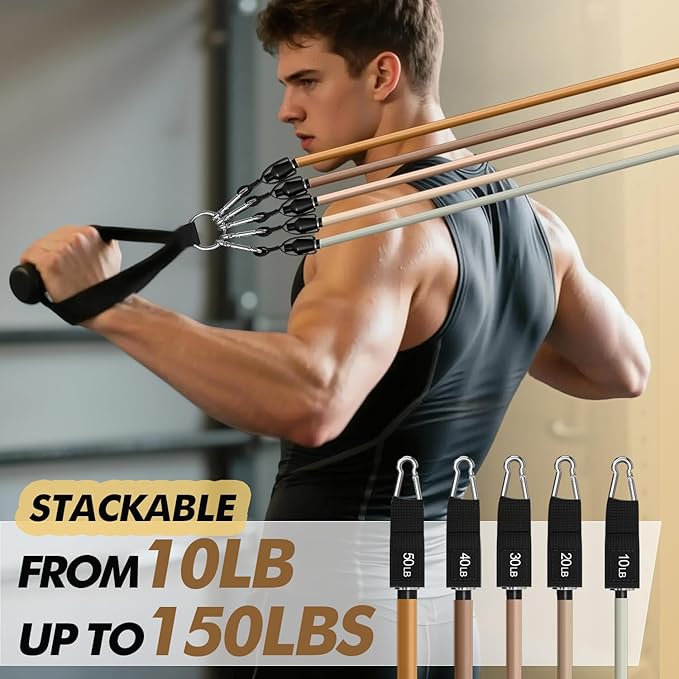 WHATAFIT Resistance Bands, Exercise Bands，Resistance Bands for Working Out, Work Out Bands with Handles for Men and Women Fitness, Strength Training Home Gym Equipment-FlexoryFit