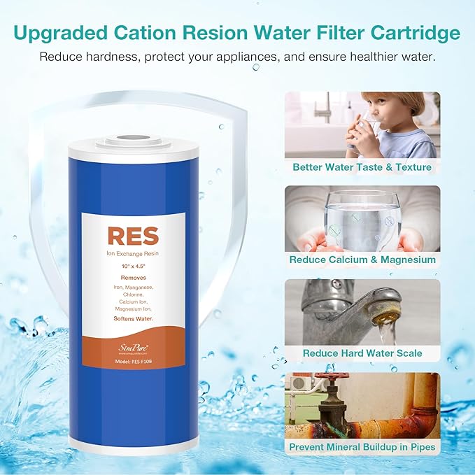 SimPure 10" x 4.5" Cation Exchange Resin Filter, Whole House Water Softening Cartridge for DB10P, DB10C (4 Pack)