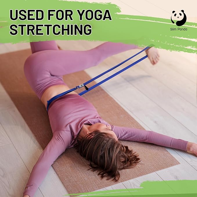 Slim Panda Yoga Strap for Stretching,Cotton Yoga Strap with Adjustable D-Ring Buckle,Non-Elastic Yoga Belt for Pilates,Gym Workouts,Physical Therapy,Improve Flexibility-FlexoryFit