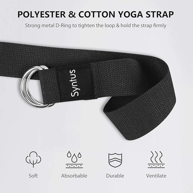Syntus Yoga Block and Yoga Strap Set, 2 Soft Non-Slip Yoga Blocks 9×6×4 inches, 8FT Metal D-Ring Strap for Yoga, General Fitness, Pilates, Stretching and Toning-FlexoryFit