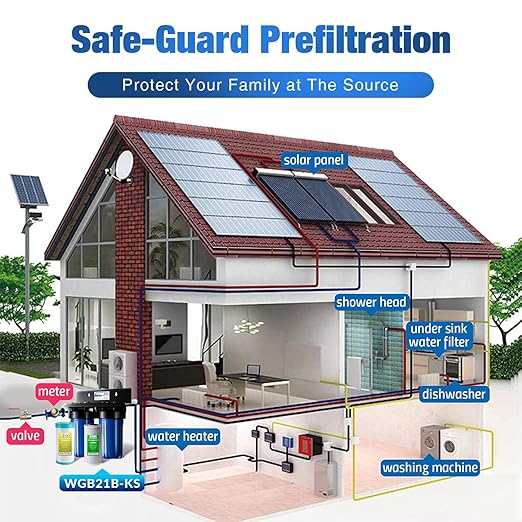 iSpring WGB21B-KS 2-Stage Whole House Water Filtration System with 10" x 4.5" Sediment CTO(Chlorine, Taste and Odor) Filter,KDF+GAC filter, Removes Chlorine, Iron, Lead, Odor and More, 1" Inlet/Outlet