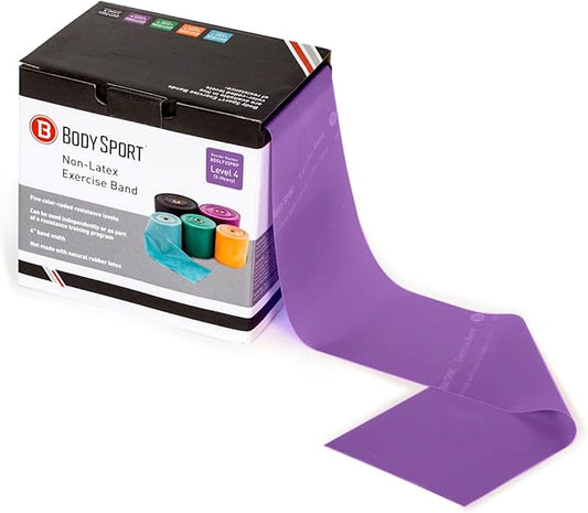 Body Sport Exercise Band, 25 yd. x 4 in. Roll, Extra Heavy Resistance - Home & Gym Fitness Equipment for Stretching, Strength Training & Physical Therapy (Purple)-FlexoryFit