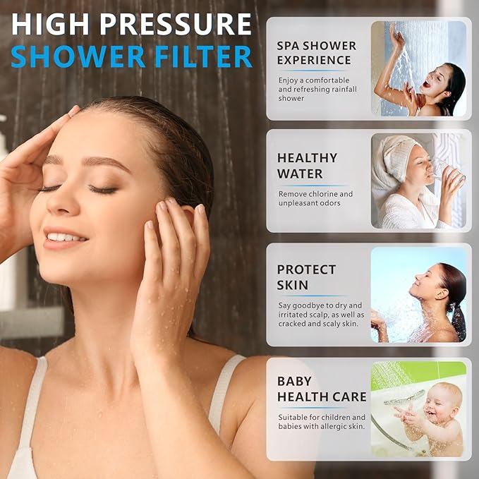 Voolan Filtered Shower Head - 20 Stage Luxury Rain Shower Filter For Hard Water for Remove Chlorine and Harmful Substances - 6" Square High Pressure Rainfall Showerhead (Brushed Nickel)