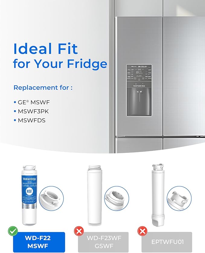 Waterdrop MSWF Refrigerator Water Filter, Replacement for GE® MSWF, 101820A, 101821B, RWF1500A, NSF 42&372 Certified, Pack of 2 (Package May Vary)