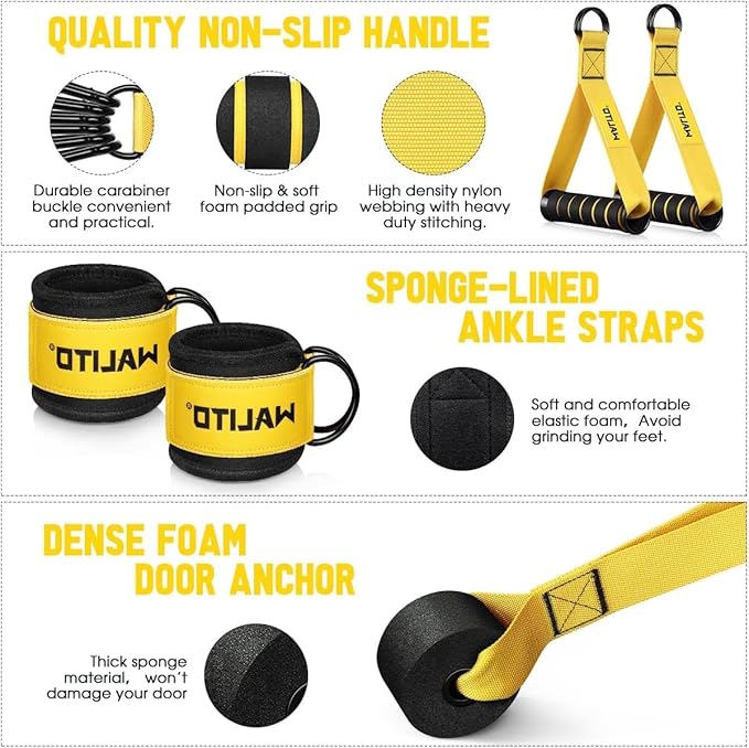 WALITO Resistance Bands Set - Exercise Bands with Handles, Door Anchor, Legs Ankle Straps, for Heavy Resistance Training, Physical Therapy, Muscle Training, Yoga, Home Workouts-FlexoryFit