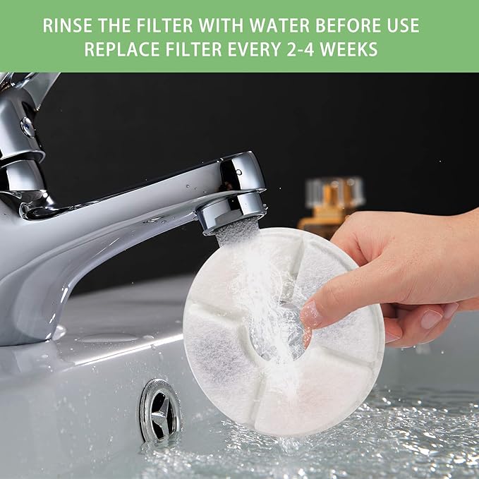 Wonder Creature Cat Water Fountain Filter Replacement, 4+2 Pack, Round Carbon Filters for 81oz/2.4L Stainless Steel Top Automatic Pet Fountain (4+2 Pack)