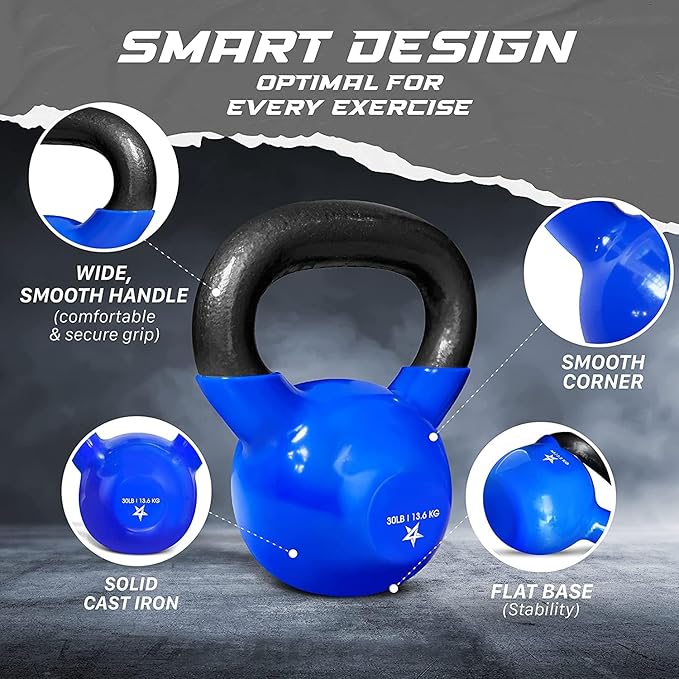 Yes4All 5-100 LB Kettlebells Vinyl Coated Cast Iron for Dumbbell Weights Exercises, Gym, Fitness, Full Body Workout Equipment Push up, Grip and Strength Training-FlexoryFit