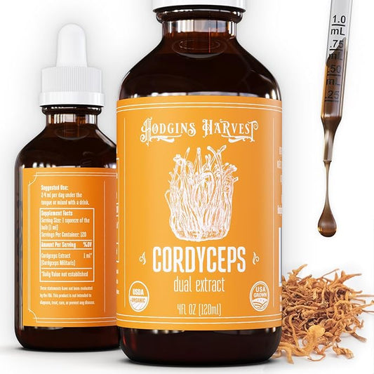 Hodgins Harvest Organic Cordyceps Tincture | Made with Mushrooms Grown On Our Farm in The USA | Dual Extract | Extra-Concentrated (4 fl oz)-FlexoryFit