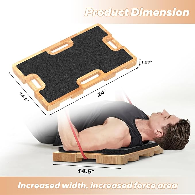 Wooden Resistance Band Foot Plate, Non-Slip Exercise Board with Free Soft Pad & Drawstring Bag for Strength Training, Stretching & Balance, Home Gym Fitness Platform for Full-Body Exercises-FlexoryFit