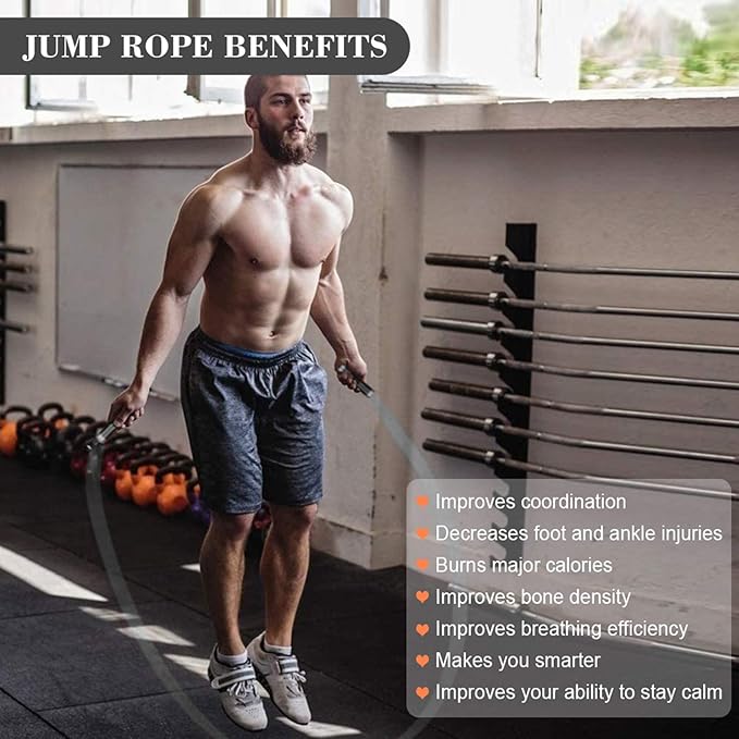 Redify Weighted Jump Rope for Workout Fitness(1LB), Tangle-Free Ball Bearing Rapid Speed Skipping Rope for MMA Boxing Weight-loss,Aluminum Handle Adjustable Length 9MM Fabric Cotton+9MM Solid PVC Rope-FlexoryFit