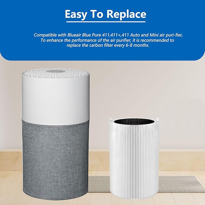 2 Pack Blue Pure 411 Filter Replacement Compatible with Blue Pure 411 Genuine, 411+, 411 Auto and MINI Air Purifiers, Package Include the 2 HEPA Filters and 2 Activated Carbon Filter