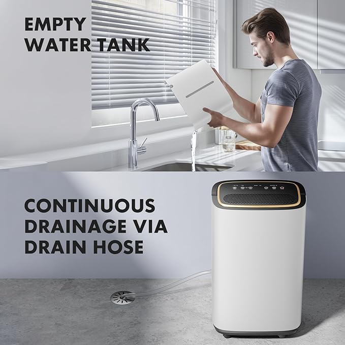 Sweetcrispy 4,500 Sq. Ft. Dehumidifier for Basement, 50 Pints Dehumidifiers for Home with Drain Hose, 1.58 Gallon Water Tank Portable Quiet Moisture Remover, Ideal for Whole House, Bedroom & Bathroom