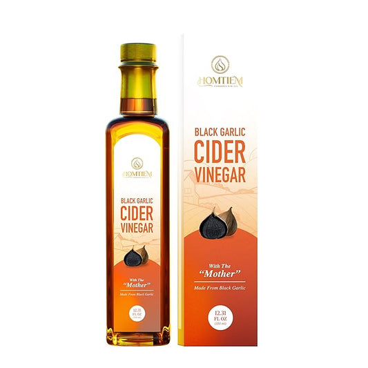 Homtiem Black Garlic Cider Vinegar – Naturally Fermented Vinegar Made with Black Garlic and Cider Vinegar, Gluten Free, Rich in Health Benefits, Ideal for Salad Dressings, Sauces, Drinks, and Healthy Recipes (350ml)-FlexoryFit