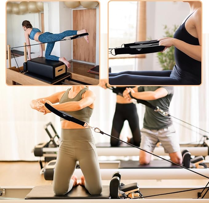 1 Pair Enhanced Pilates Double Loop Straps for Reformer, Thickened D-Ring Handle Straps, Yoga Exercise Accessories in 2 Lengths and Multicolor for Home Gym Workout-FlexoryFit