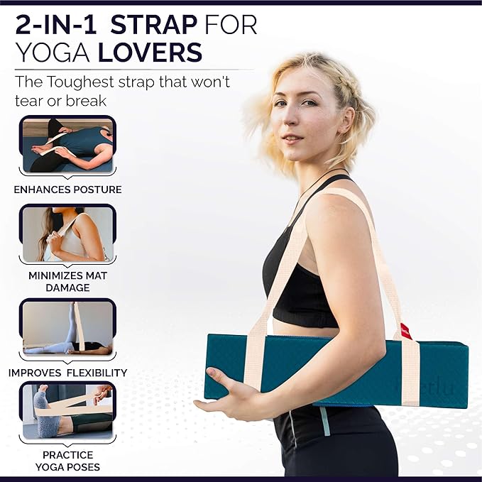 Yoga Mat Straps 2 in 1 - Cotton - Adjustable anti-slip straps for yoga, pilates, stretching, for carrying mats-FlexoryFit