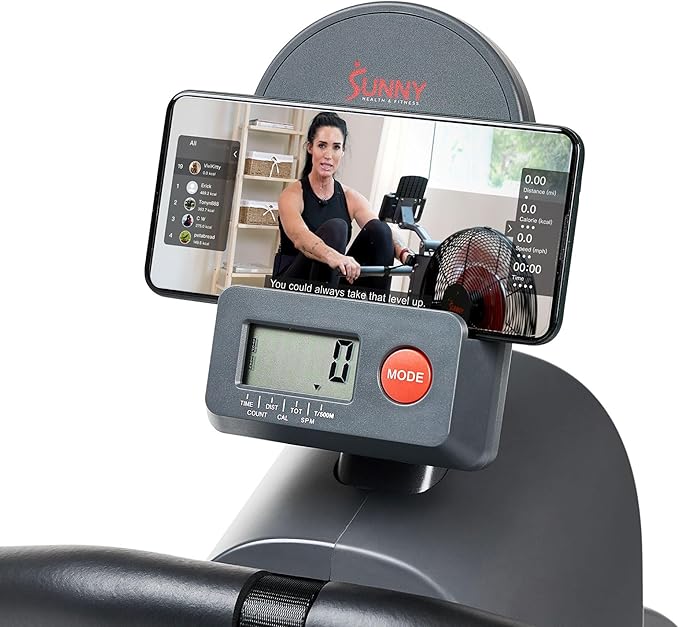 Sunny Health & Fitness Flip & Foldable Rowing Machine for Home w/Extended Slide Rail, Full-Body Workout, Low-Impact, Optional Extra Long Rail, Quiet Rail Cover, Water Motion and Free SunnyFit App-FlexoryFit