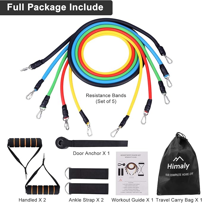 Resistance Bands Set, Himaly Exercise Bands Strength Training Fitness Bands Workout Elastic Bands with Legs Ankle Straps, Door Anchor, Handles & Carry Bag for Home Outdoor Workouts-FlexoryFit