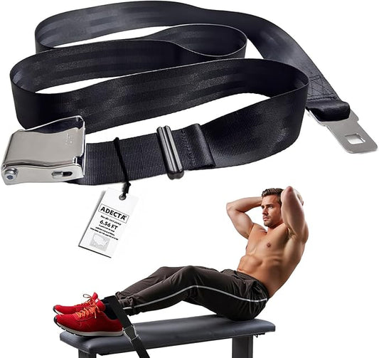 Nordic Hamstring Curl Strap, 6.5FT Gym Seatbelt and Exercise Straps for Hamstring Stretch Strap & Mobilization Belt,Home Gym Women Men, Lifting Seatbelt Gym, Black-FlexoryFit