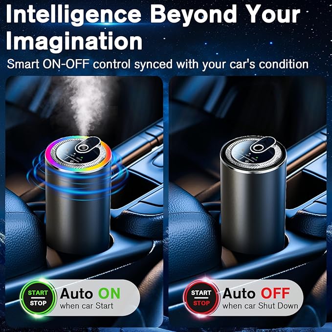Smart Car Air Freshener with Starry Sky Projection, 50ml Perfume Air Fresheners Diffuser 6 Months Long-Lasting Fragrance for Car, RGB Music-Sync Lights, Auto On/Off Intelligent, 3 Modes, Cologne