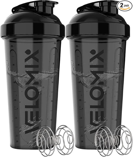 '-2 Pack- 28 oz Protein Shaker Bottles for Protein Mixes - 2x Wire Whisk | Leak Proof Shaker Cups for Protein Shakes | Protein Shaker Bottle Pack | Shakers for Protein Shakes - 2xBlack-FlexoryFit
