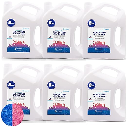 [Net Weight 48LBS] Blue Indicating Silica Gel Beads Desiccants - Rechargeable Desiccant Beads Silica Beads (Blue to Pink, 6 Packs of 8LBS)