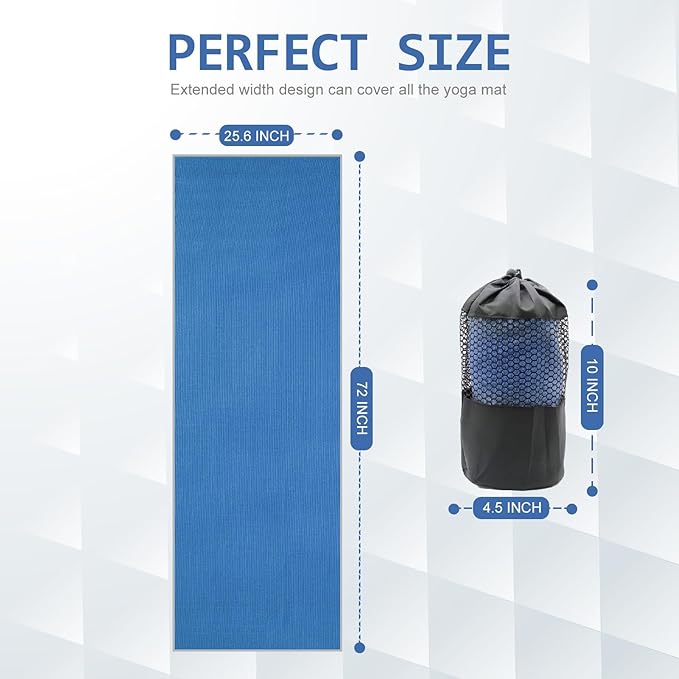 Eunzel Yoga Towel,Hot Yoga Mat Towel with Grip Dots Sweat Absorbent Non-Slip for Hot Yoga, Pilates and Workout 24" x72", Steel Blue-FlexoryFit