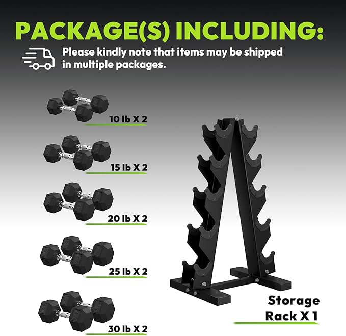 Hex Dumbbell Sets with Rack, 60-550 lb Rubber Encased Exercise & Fitness Dumbbells Set with Rack Option, Hand Weight for Strength Training, Weight Dumbbells-FlexoryFit