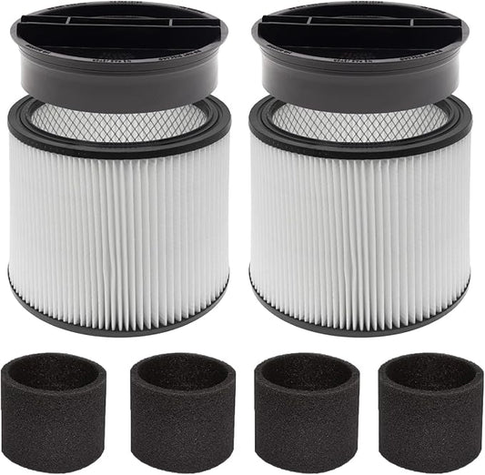 (2) 90304 HEPA Cartridge Replacement Filter with Lids + (4) 90585 Foam Sleeves, Compatible with Shop-Vac 90304, 90350, 90333, Shop Vac 903-04-00, 9030400, 90585, 5 Gallon up Wet/Dry Vacuum Cleaner