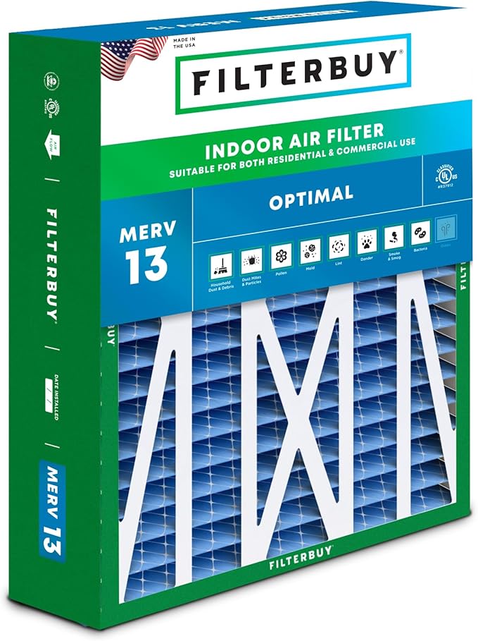 Filterbuy 17.5x21x5 Air Filter MERV 13 Optimal Defense (1-Pack), Pleated HVAC AC Furnace Air Filters Replacement for Rheem, Ruud, and Protech (Actual Size: 17.13 x 20.63 x 4.38 Inches)