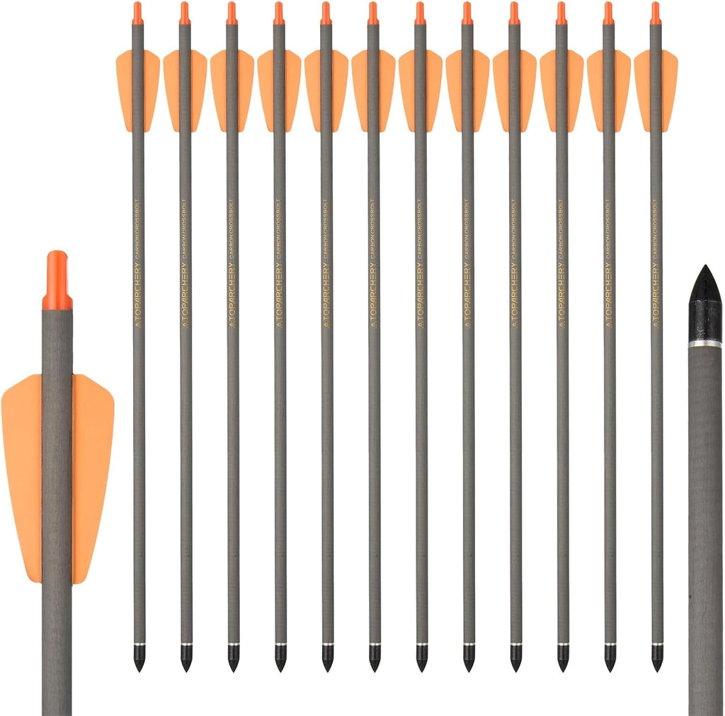 Crossbow Bolts 15 Inch Archery Carbon Crossbow Arrows with Moon Nocks Hunting Archery Arrows（12pcs