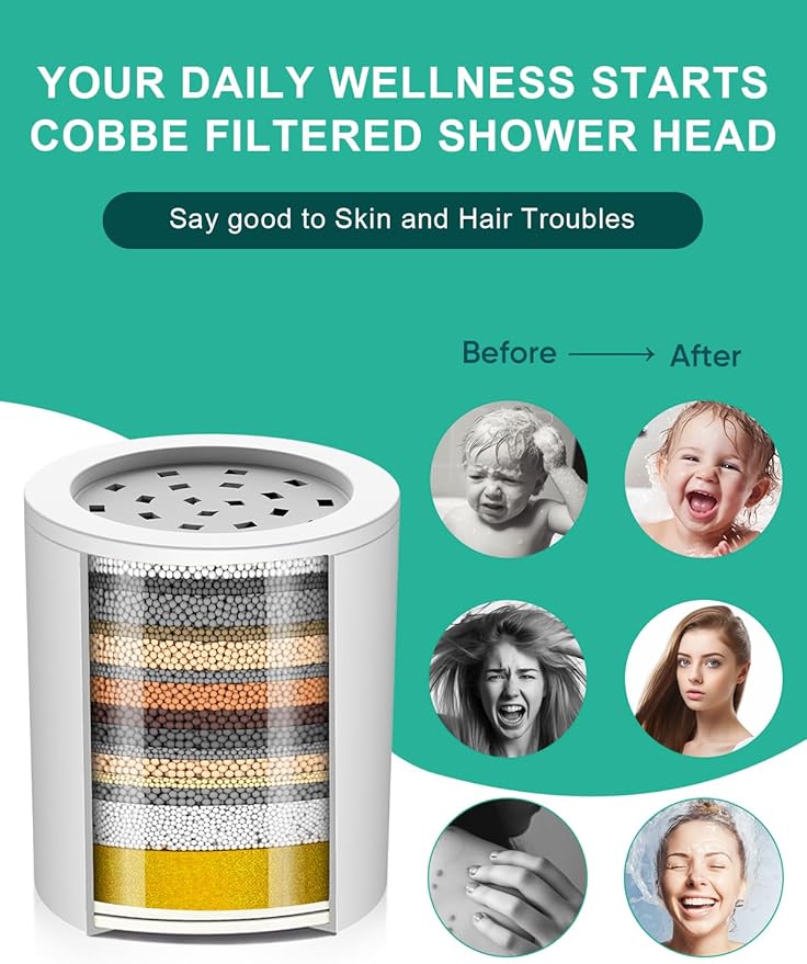 Cobbe Shower Filter | All-METAL Joint | 99% REMOVAL Shower Head Filter for Hard Water, Heavy Metals, Chlorine and Harmful Substance, Improve your skin and hair - Brushed Nickel