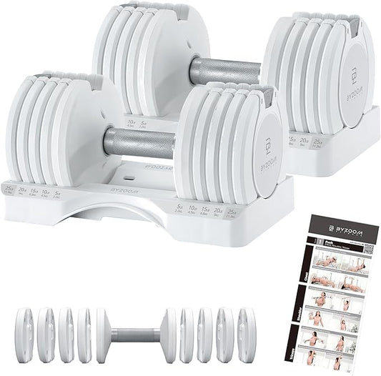 Adjustable Dumbbell – 12.5/25lb Single Unit OR Set of 2 – 5-in-1 Adjustable Weight for Home Gym, Strength Training & Fitness Workouts, White OR Black-FlexoryFit